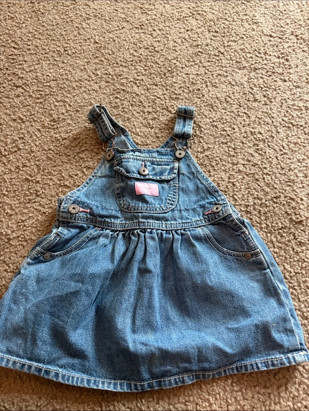 B8 Y2K OshKosh B’Gosh Denim Pink-Accent Girls' Overall Dress, 24 months